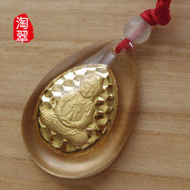 淘翠 足金合成水晶吊坠 六福如意观音吊坠 送贵金属检测证书