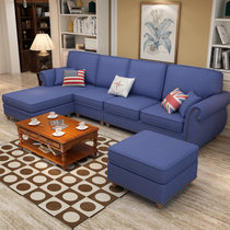 思巧 布艺沙发美式客厅转角布沙发现代简约小户型 欧式布沙发组合可以拆洗 1021(蓝色 三人位)