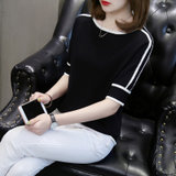 【灵薇雅】夏季韩版新款冰丝短袖t恤宽松打底衫薄款半袖针织衫(白色 S)