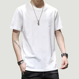 夏季男款纯棉短袖亲肤透气宽松休闲纯色短袖T恤(白色 M)
