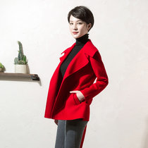 双面呢大衣女短款2021秋冬装新款韩版修身收腰双面绒羊毛呢子外套 TFD8120(红色 L)