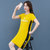 微胖妹妹mm大码女装连衣裙2021年夏装新款遮肚子显瘦宽松洋气裙子(黄色 L)