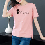 【灵薇雅】夏季韩系100%纯棉黑色猫咪卡通印花宽松圆领短袖T恤衫D7252(粉红色 M)