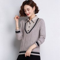 金兔秋装假两件宽松休闲打底衫女上衣新款毛衣L码浅麻灰 宽松舒适百搭