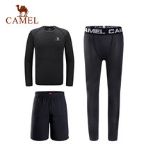 CAMEL骆驼运动健身服 男款运动健美健身四件套休闲运动服 A7W2S1101(黑色拼黑色线条/三件套 XXL)