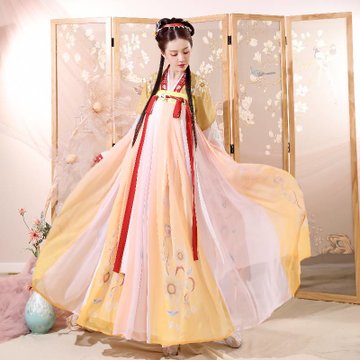汉氧向阳花开汉服女***原创中国风白菜齐胸襦裙唐制夏季全套(金色 s)