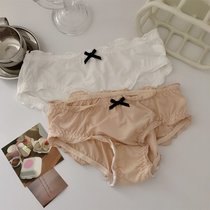 SUNTEK内裤少女裆夏季薄款低腰女生可爱日系纯欲纯色女士三角裤(均码 （95-115斤左右） 白色+肤色 【冰丝2条装】)