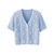 艾米恋v领针织开衫女夏短袖t恤2021年新款小香风短款外搭波点上衣(蓝色 M)