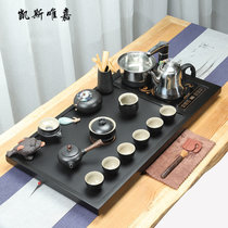 凯斯唯嘉 整套功夫茶具套装家用乌金石茶盘简约客厅雾化流水石茶台大全自动 06圆器紫砂石瓢【规格100*50*3】(14圆器禅风侧把【规格85*45*3】 默认版本)