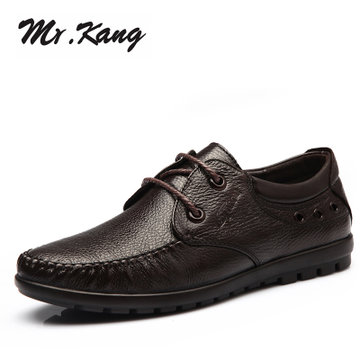 米斯康（MR.KANG） MR.KANG牛皮鞋男士软底系带中年爸爸鞋软皮皮鞋单鞋6081(棕色)(38码)
