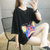 短袖T恤女2022夏季宽松中长款印花女装大码韩版半袖上衣打底衫(黑色 XL)