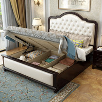 恒兴达 美式轻奢实木床后现代真床双人床1.8米主卧室家具1.5米高箱婚床(1.5*2米黑檀色 床+床头柜*2)