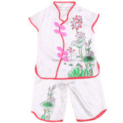 2015新款宝宝套装 女童唐装幼儿童夏装婴儿衣服 0-1-2-3岁4656(白色 100cm)