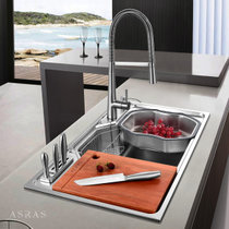 阿萨斯 8050 欧式多功能304不锈钢水槽套餐 厨房洗碗池洗菜盆大单槽刀架(右12件套（含6007铜龙头）)