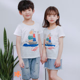 儿童夏季甜美时尚纯棉短袖T恤男女童多款可选（黄足球龙150cm）(白帆船 110cm)