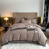 加厚磨毛刺绣床单四件套北欧风简约被套床笠款床上用品1.8米(艾格-咖)