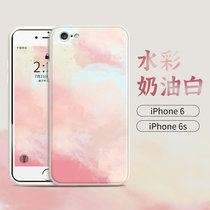 绿赐苹果6splus液态水彩手机壳直边硅胶iphone6plus全包防摔6软套简约纯色6s男少女情侣水彩-抹茶绿苹果6(苹果6plus 水彩-奶油白-送钢化膜)