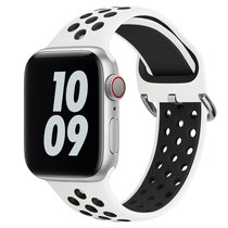 新款适用于苹果watch运动手表表带双色硅胶透气38/40/41/42/44/45通用表带(白黑 42/44/45MM通用)