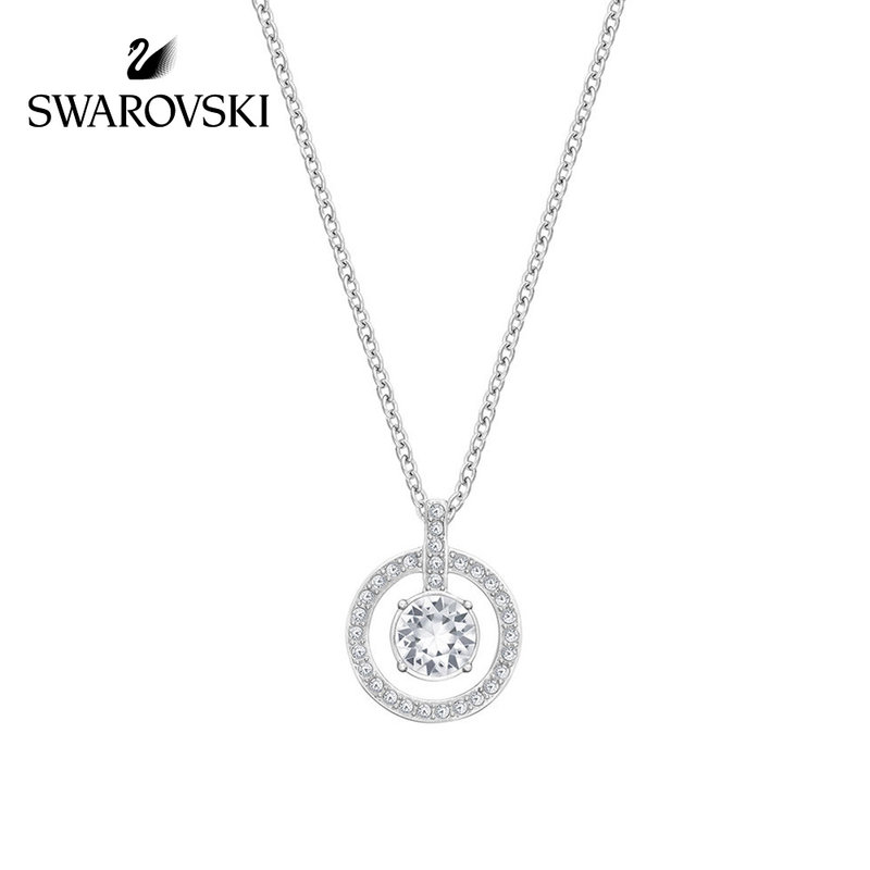 水晶玛瑙施华洛世奇lavender时尚圆环四爪吊坠白金色项链锁骨链女首饰