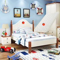 宜捷家居 儿童床实木单人床儿童套房地中海卧室家具(床+床头柜*1+床垫 1.5*2.0M)