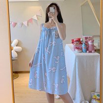 SUNTEK绵绸睡衣女夏绸吊带睡裙甜美可爱性感休闲可外穿背心裙家居服(天蓝色 669玉桂狗)
