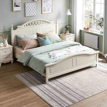 林氏木业韩式田园风格18米双人床白色公主床15简约现代家具bd7a荷花白