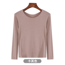 莫代尔打底衫女大码长袖T恤圆领百搭薄款上衣(卡其色 XXL)