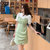 2021夏季新款韩版休闲风假两件拼接款格子短袖连衣裙(L 绿色)