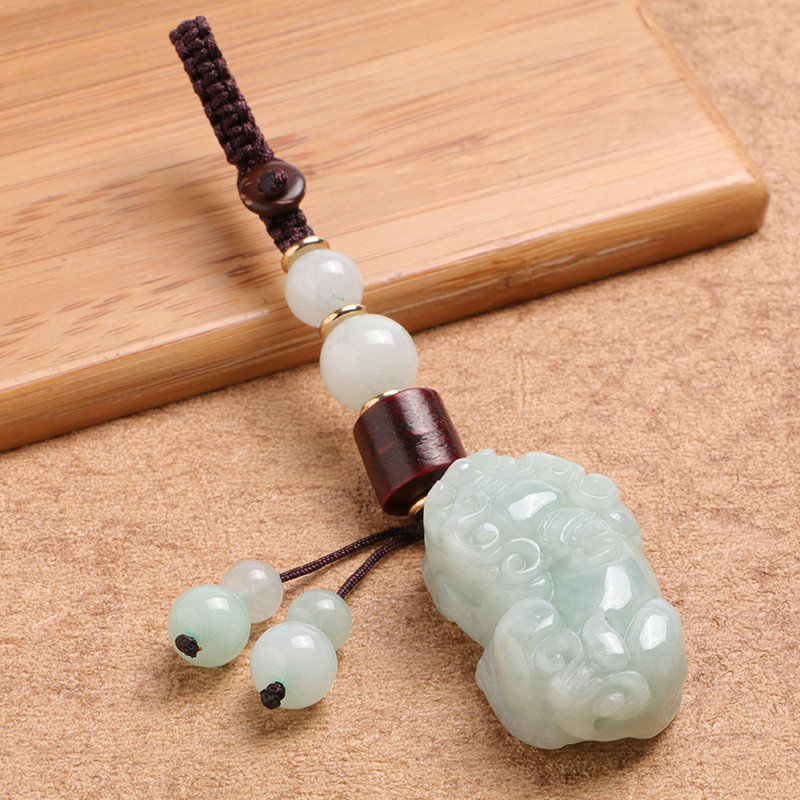 汽车钥匙扣挂件翡翠玉石貔貅挂饰男女士情侣腰挂车创意链扣子款中号