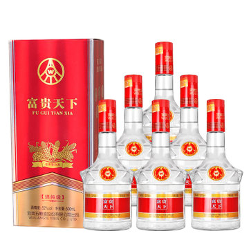 五粮液股份公司出品 高度白酒 浓香型 富贵天下 绵纯级 52度 500ml*6