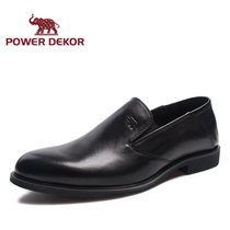 POWER DEKOR2017春秋新品男鞋商务正装真牛皮套脚平底男士皮鞋子1715G12008(黑色 44)