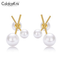 CaldiceKris （中国CK）个性简约精致珍珠耳钉CK-SS1559(金色)