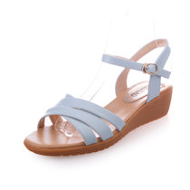 夏季新款凉鞋女坡跟韩版绑带侧空学院风女鞋罗马鞋h597(蓝色 37)