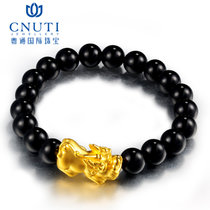 CNUTI粤通国际珠宝 黄金转运珠手链貔貅黑玛瑙约4.8克