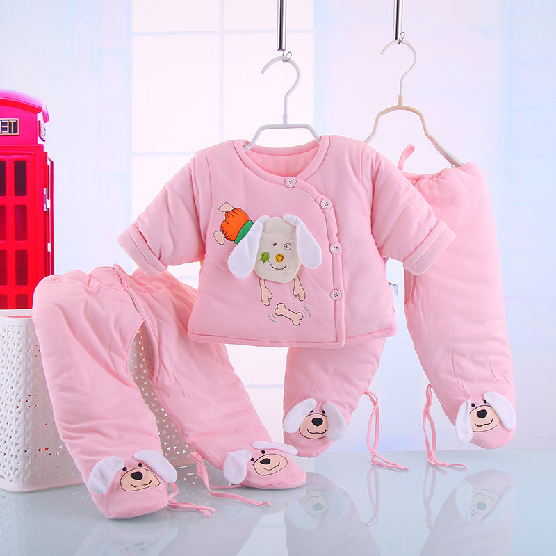 儿童保暖外出服棉服三件套装童装休闲棉服4850(粉红色 73cm)图片大全