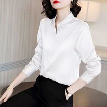 /午后摩卡缎面长袖衬衫女设计感小众轻熟港风雪纺长袖女上衣(白色 M)