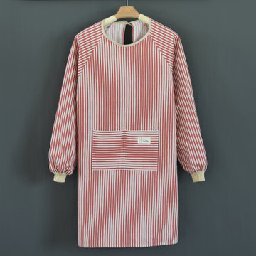 长袖反穿罩衣防水防油工作服大人定制棉麻长袖围裙红色条纹默认版本