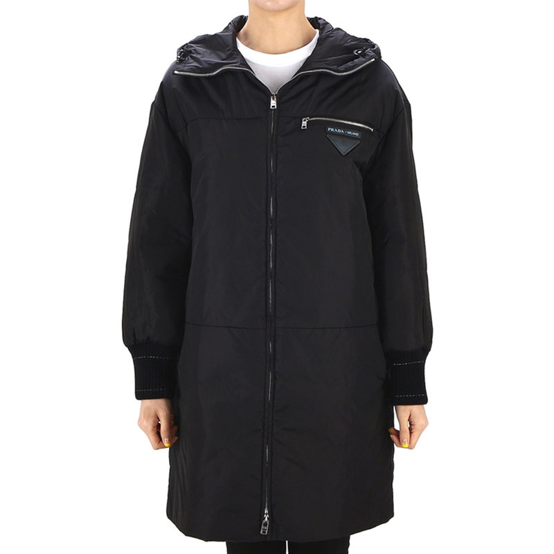 服饰prada女士黑色长款连帽鹅绒羽绒服29x418q04f000238黑色时尚百搭