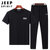 Jeep吉普男士运动2件套装圆领短袖T恤休闲系带长裤户外运动两件套跑步休闲套装(黑色 XXXL)