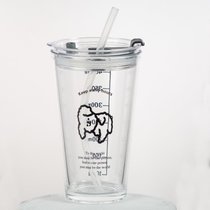 卡通杯网红玻璃杯广告礼品水杯吸管杯牛奶儿童早餐杯子ins印logo(狗狗款 401-500ml)