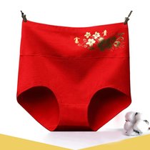 SUNTEK本命年女内裤女士大红色高腰结婚属牛收腹三角短裤鼠年女(小码M（建议80-115斤） 纯棉富贵1条)