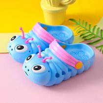 SUNTEK卡通夏季新款儿童女孩凉拖鞋男女童防滑可爱毛毛虫洞洞鞋宝宝凉鞋(140码内长13CM(1岁左右穿) 浅蓝色)