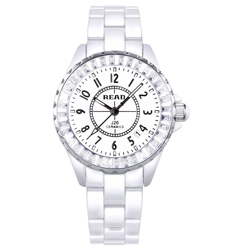 国产品牌表锐力read手表波西米亚系列白陶瓷石英女表r3002ls白钻框