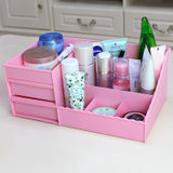 美纳福抽屉式塑料化妆品收纳盒大号办公桌面收纳整理盒(粉色)