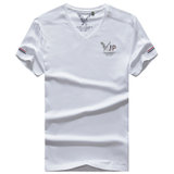 1808夏装新款战地吉普AFSJEEP纯棉弹力短袖T恤衫 V领男半袖polo衫(白色)