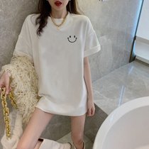 SUNTEK白色宽松短袖T恤女2022早春新款夏季chic港风潮牌上衣ins超火(XL 136-155斤 纯棉短袖【微笑】)