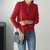 MISS LISA时尚单排扣修身长袖针织衫毛衣开衫外套A15K1031(红色 L)