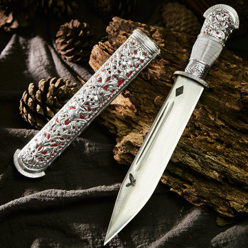 楚家刀九龙飞鹰臧红系列降魔刀经典直刀西藏手工小刀户外军刀白铜手柄