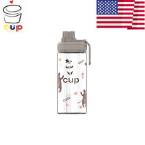 美国CupMystery进口耐热吸管玻璃杯便携女士学生上班带刻度水杯(熊猫吸管杯450ml)
