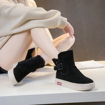 SUNTEK雪地靴女2021新款韩版平底靴子休闲棉鞋百搭冬季鞋子加绒短筒(35 黑色 磨砂牛皮)